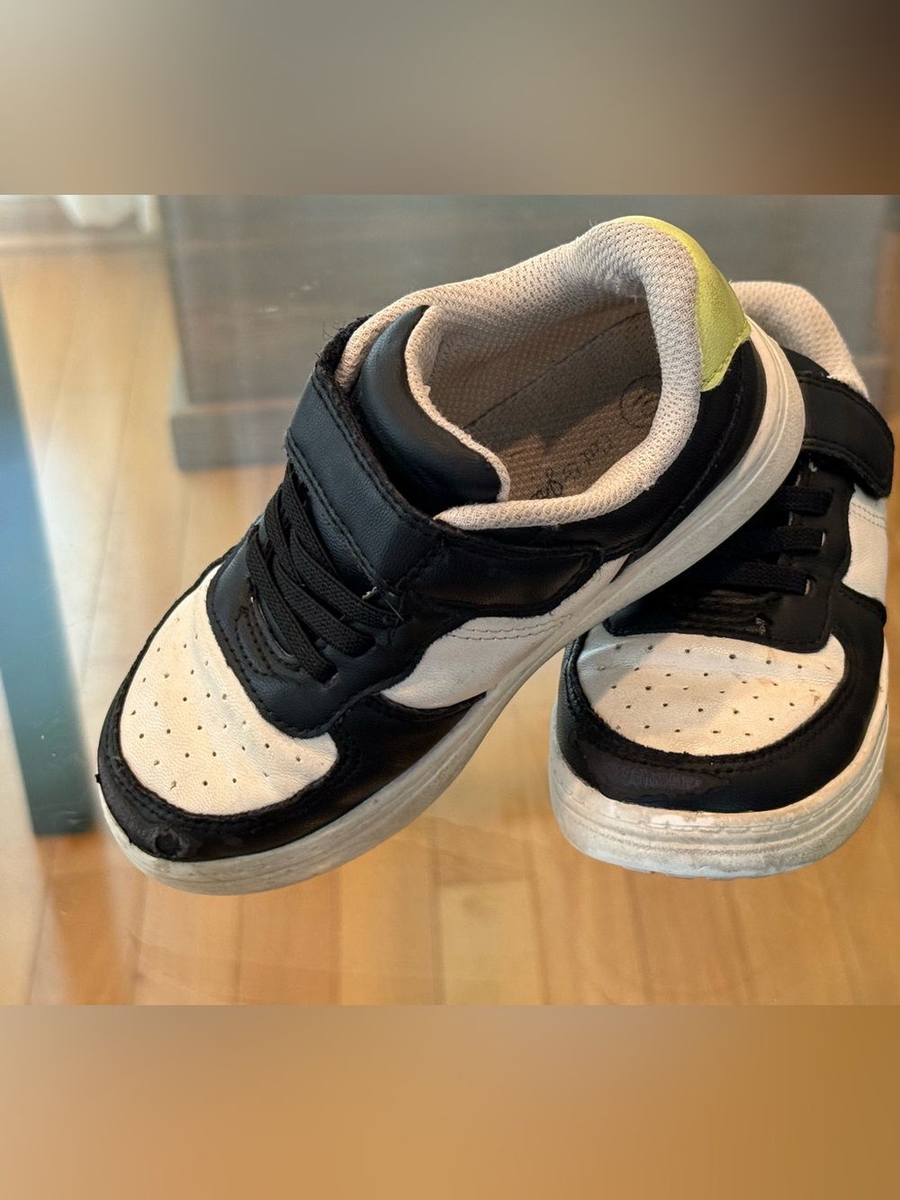 Cat and Jack Black & White Low-Top Sneakers with Lime Accent